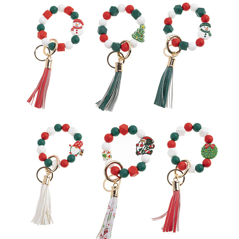 Wholesale Christmas Silicone Beaded Bracelets Keychain